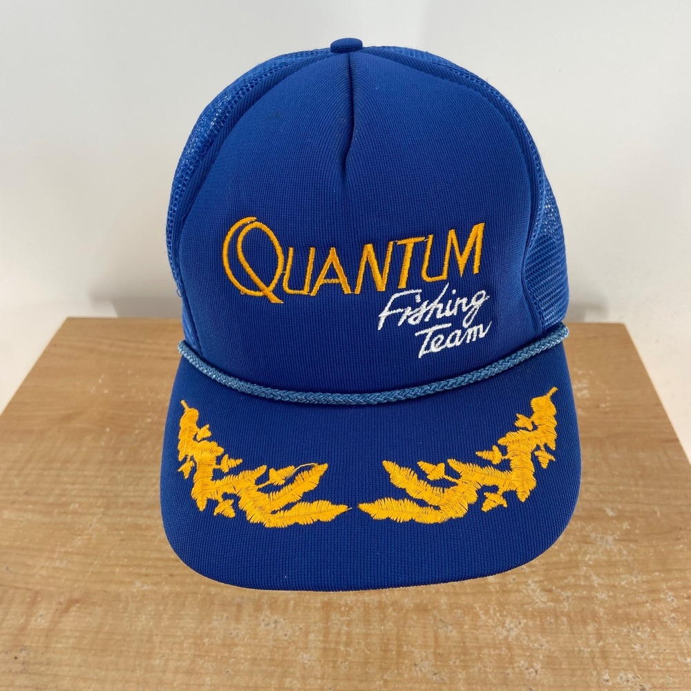 Quantum Fishing Team Vintage Blue Mesh Trucker Hat Snapback Scrambled Eggs Rope